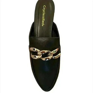Metallic‎ Chain Black Mules
